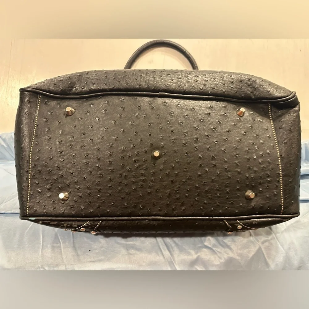 Montana West Black Ostrich Embossed Satchel Rhinestone Studded Western Purse